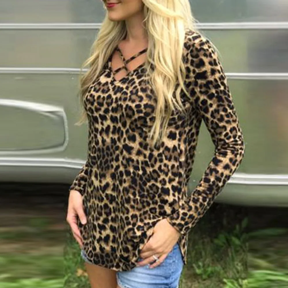 2017 Women Blouse Leopard Print Shirt Long sleeve O-Neck Top Loose Blouses Plus Size Shirt Camisa Feminina Clothing #ZP5850