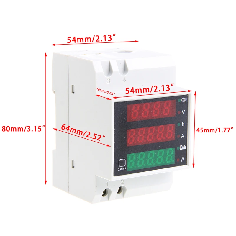 Din-рейка светодиодный AC 80-300V 0-100.0A многофункциональный вольтметр амперметр дисплей