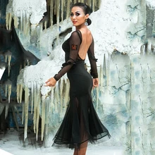 Высококачественное платье для латинских танцев, черное платье из молочного волокна, женская одежда с открытой спиной для бальных танцев, сальсы, румбы, танцев DC1061