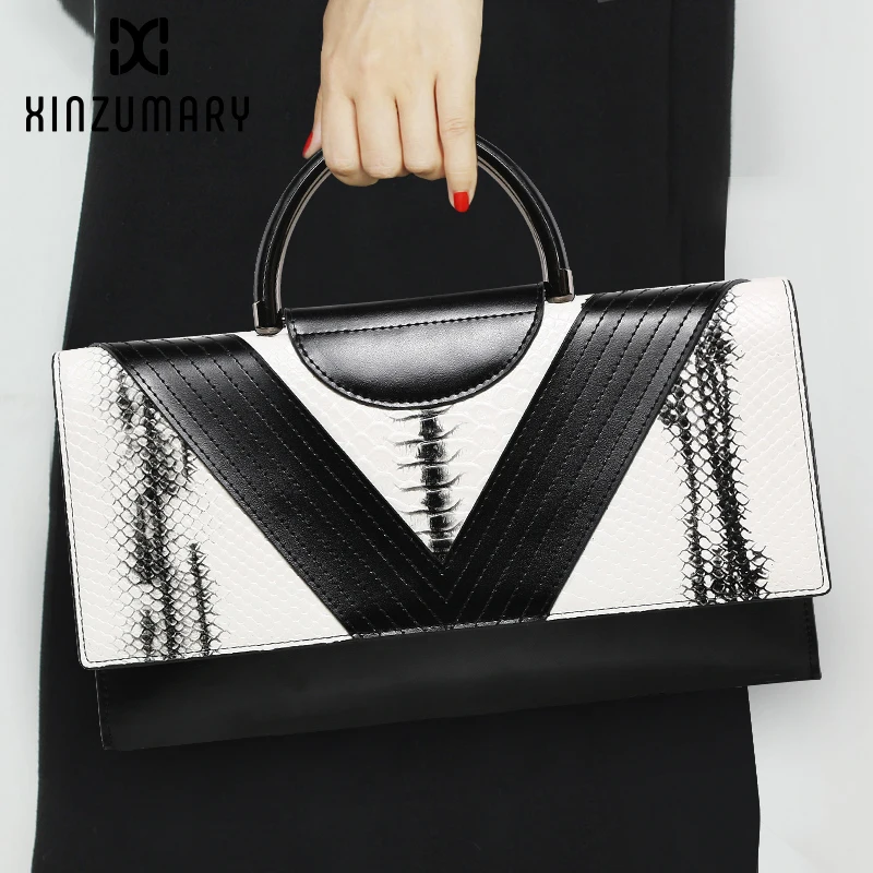 

2019 Summer Snake Pattern Hit color Large Capacity one shoulder hoop Female handbag Envelope Bag cowhide chain Women Clutch Bags