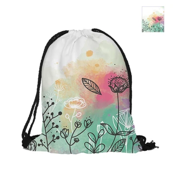 

Watercolor flowers Drawstring Backpack Soft Pink Double Sided Printing Polyester Pouch Backpacks For Travel And School shopping