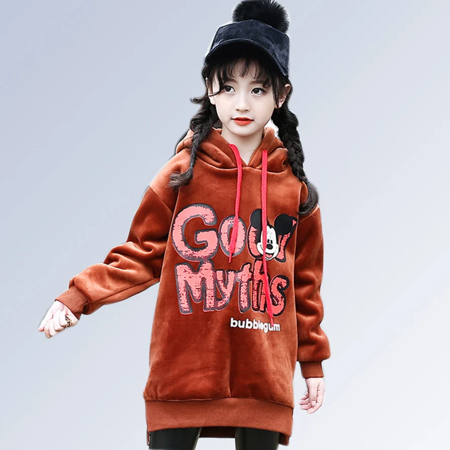 

2018 new double-faced fleece jacket thickening cute cartoon hooded sweatershirt casual hooded coat for 6 8 10 12 14 years old