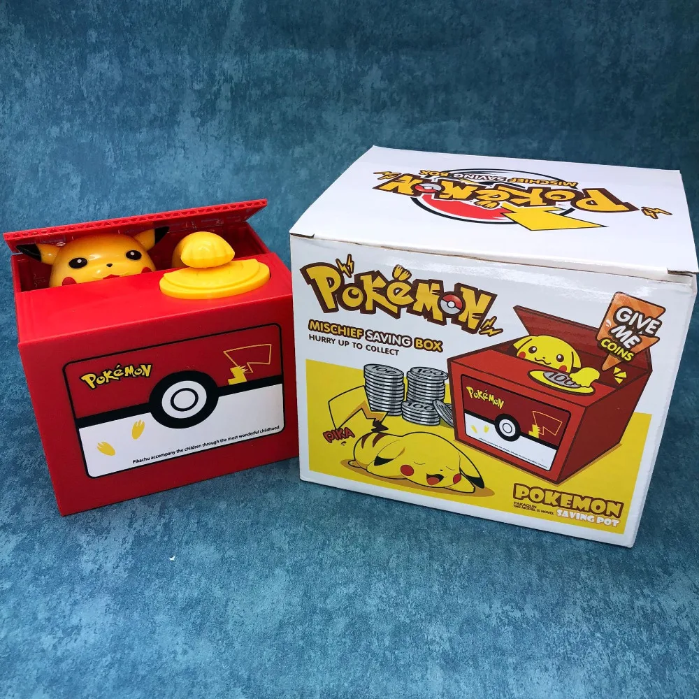 

Pokemon Pikachu toys electronic piggy bank store display money box Steal coin safe for kids gift exotic desk toy Creative case