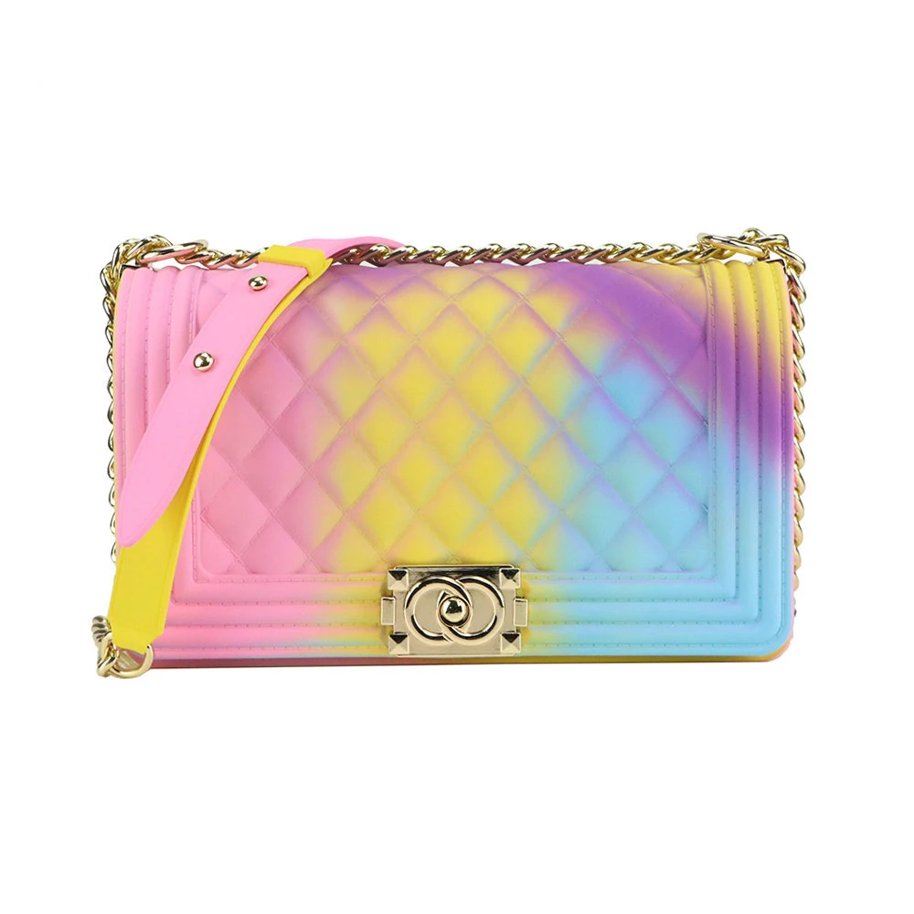 

2019 New Arrival Summer Women Matte Colorful PVC Silicone Jelly Shoulder Bag Candy Colors Messenger Handbag Chains girl