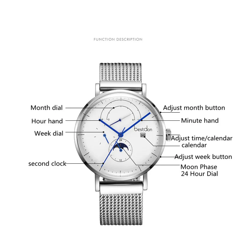 2018 Bestdon Брендовые мужские часы Moon Phase уникальный дизайн Стильные Мужские