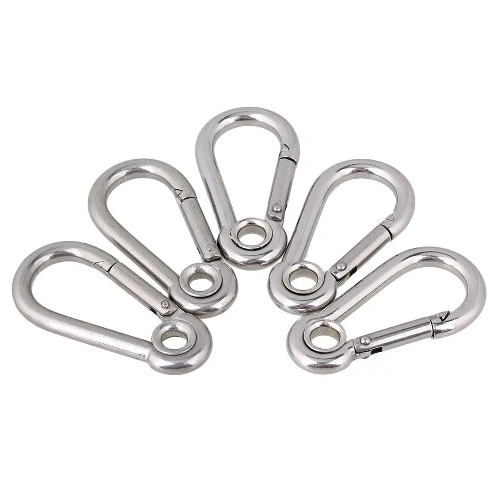60mm M6 Snap Hook Eyelet Link Silver 304 Stainless Steel Carabiner