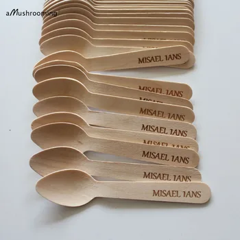 

x100 mini Spoons Ice Cream Spoons Wooden Spoons Personalized NAME 1ANS Happy Birthday Silverware Birthday Party Decoration Baby