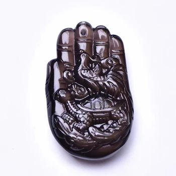 

Wholesale Black Natural Obsidian Stone Pendants Carved Buddha Hand Animal Lucky Amulet Pendant Necklace For Women Men Jewelry