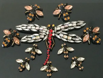 

3D dragonfly beaded rhinestone Lace applique patches sequins embroidery patch DIY Clothing decorative patch accessories