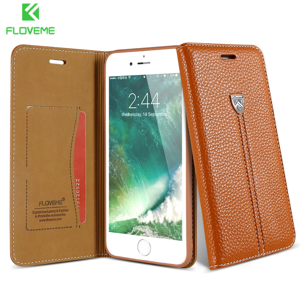 FLOVEME Роскошный кожаный чехол для iPhone 8 Plus Магнитный Флип кейс с отделением карт