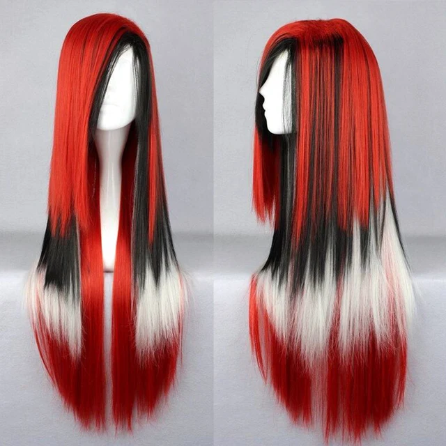 11 Colors 70cm Straight Hair Ombre Wig Cosplay Black White Red