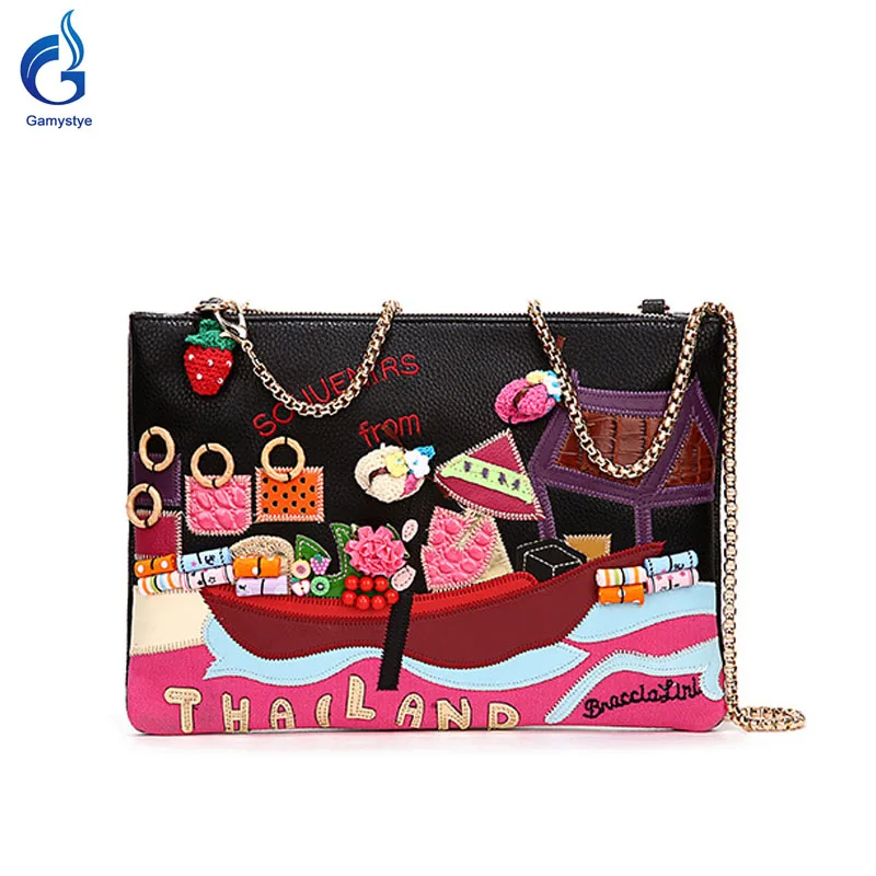 2016 new Rivets diamond REAL Leather Messenger shoulder bags Handbags Thailand clutch bags Famous Brand women