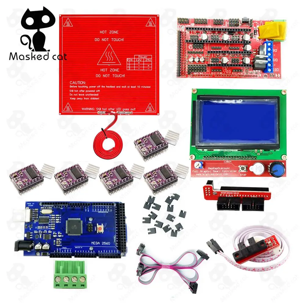 

3D Printer Kit MK2B Heated Bed +Mega 2560 R3+RAMPS 1.4 + LCD 12864 + 6x Optical Switch Endstop + 5x DRV8825 Stepper Motor driver