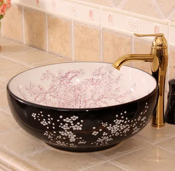

Chinese wash basin sink bathroom sink bowl countertop Ceramic washbasin bathroom sink plum blossom painting