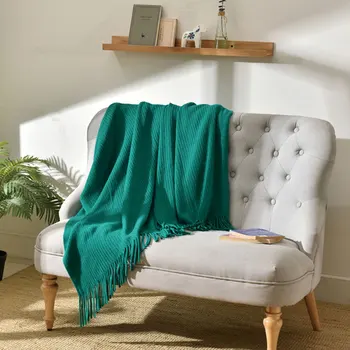 

EHOMEBUY Nordic style Knitted Strip Blankets Multicolor Decorative Blanket Fringed Blankets Solid Color 125*150cm