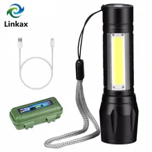 Обновленный дизайн usb зарядка мощный флэш-светильник 3800LM XPE COB светодиодный светильник-вспышка масштабируемый тактический фонарь+ батарея+ коробка