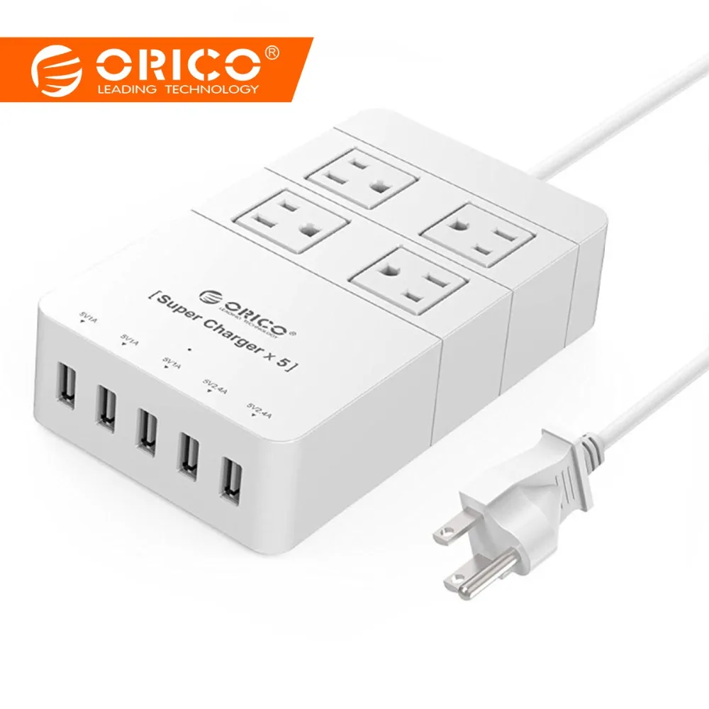

orico white HPC-4A5U-US 4-Outlet High Power Surge Protection Socket with US plug for Smartphones Tablets USB Device