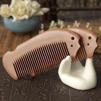 

1PC Authentic Red Sandalwood Comb Fine Tooth Thick Smooth anti-static fish-shaped Whole Wood Sandalwood Comb G0425