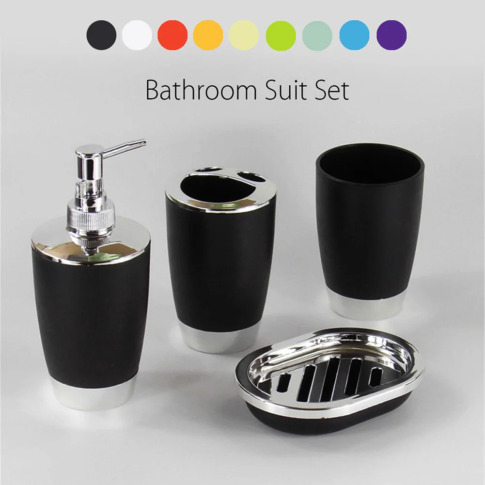 4 Pcs/Set Bathroom Accessories Sets Plastic Shampoo Press Bottle Wash Gargle Cup Toothbrush Holder Soap Dish Bath Accessories