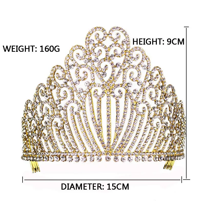 Новинка, Золотая, серебряная, королевская, роскошная, хрустальные стразы, большая Тиара для свадьбы, большая корона, аксессуары для волос, для невесты, головной убор