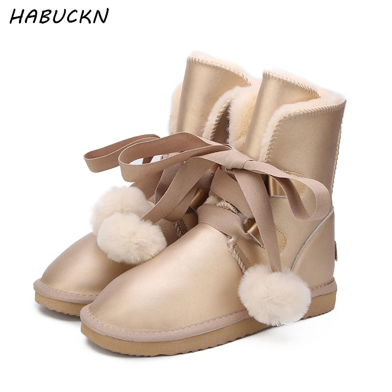 

HABUCKN High Quality Australia Classic Fashion Genuine Leather Snow Boots Women Warm Winter waterproof Shoes For Women