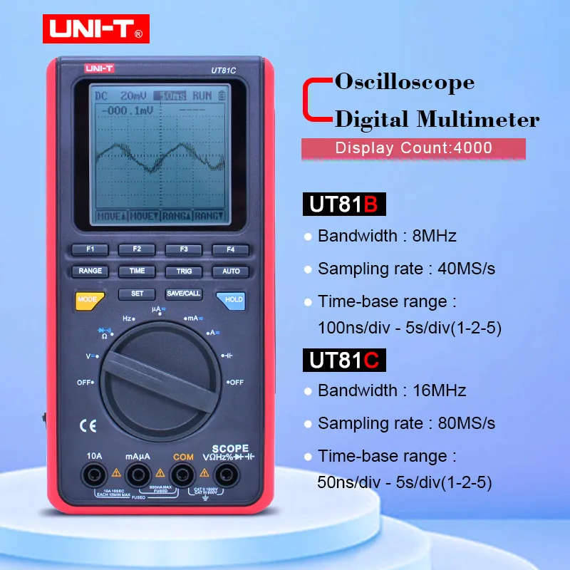 UNI T UT81C/UT81B портативный осциллограф с отображением частоты дискретизации в