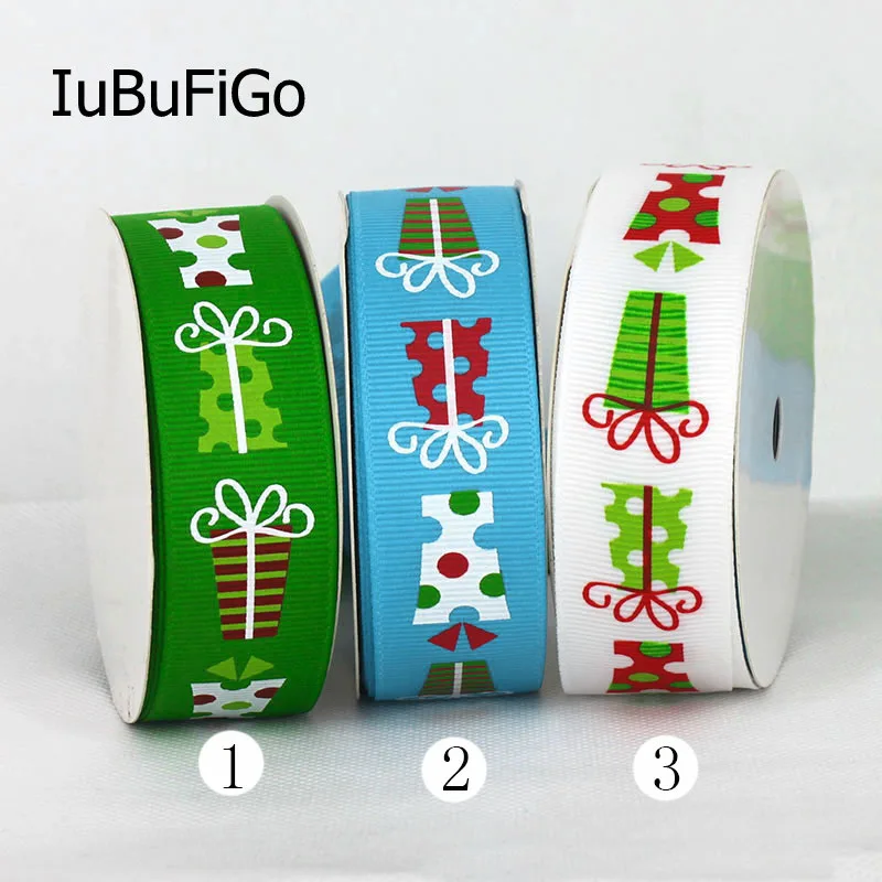 

[IuBuFiGo] 50 yards 1" Christmas Printed Grosgrain ribbon 25mm Polyester Tape Gift packing Hair bow DIY tape X10Y124