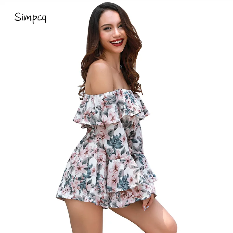 Real Sexy Bodysuit Catsuit Simpcq Summer Shoulder Print Harp Women Jumpsuit Short Croppy Jumper Elegant Trumpet Sleeveless 