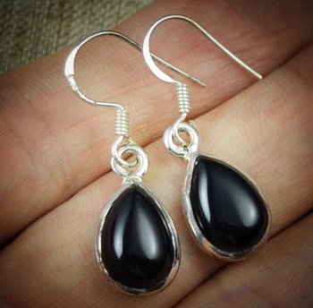

LoveGem Genuine Black Onyx EARRINGS 925 Sterling Silver, 30 mm, AE0184