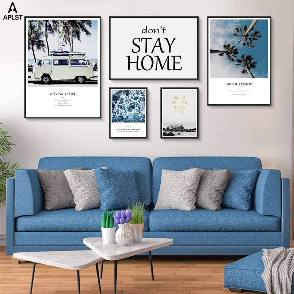 

Palm Tree Canvas Print Travel Quotes Posters Painting Wall Art Decorative Coastal Picture for Living Room Bedroom Decoration