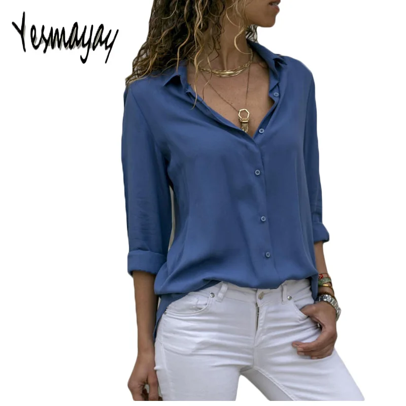 

Autumn Blouse Women Solid Womens Tops And Blouses Big Sizes Plus Size 2018 Chiffon Blouse Long Sleeve Work Wear Office Blouse