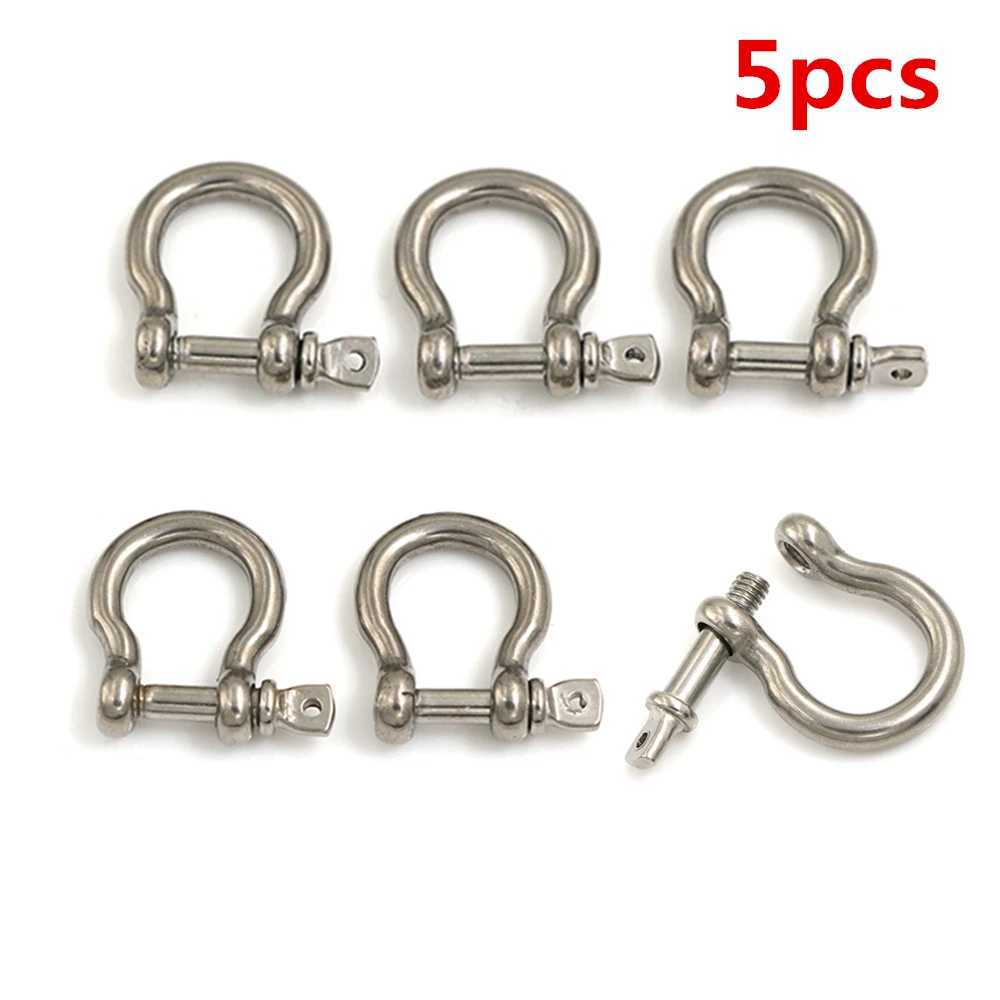 ZSPPPP 5Pcs M5 Silver 304 Stainless Steel Rustproof Screw Pin Anchor Bow Shackle Clevis European Style