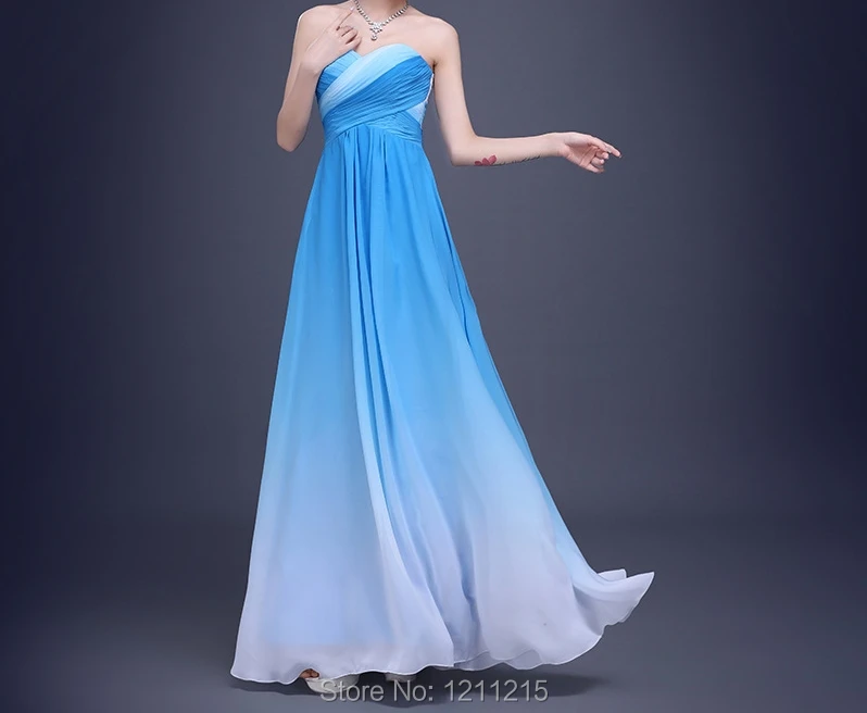 Cheap Ombre Blue Bridesmaid  Dresses  Pleat Gradual Changing  