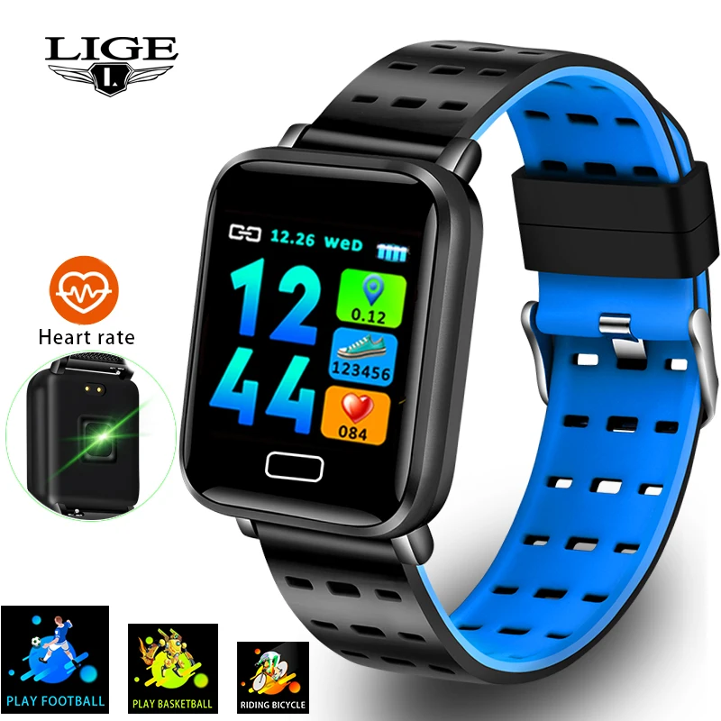 

LIGE 2019 New Smart Fitness Bracelet Men Color Screen Blood Pressure Heart Rate Monitor Wristband Sport Smart Band For Android