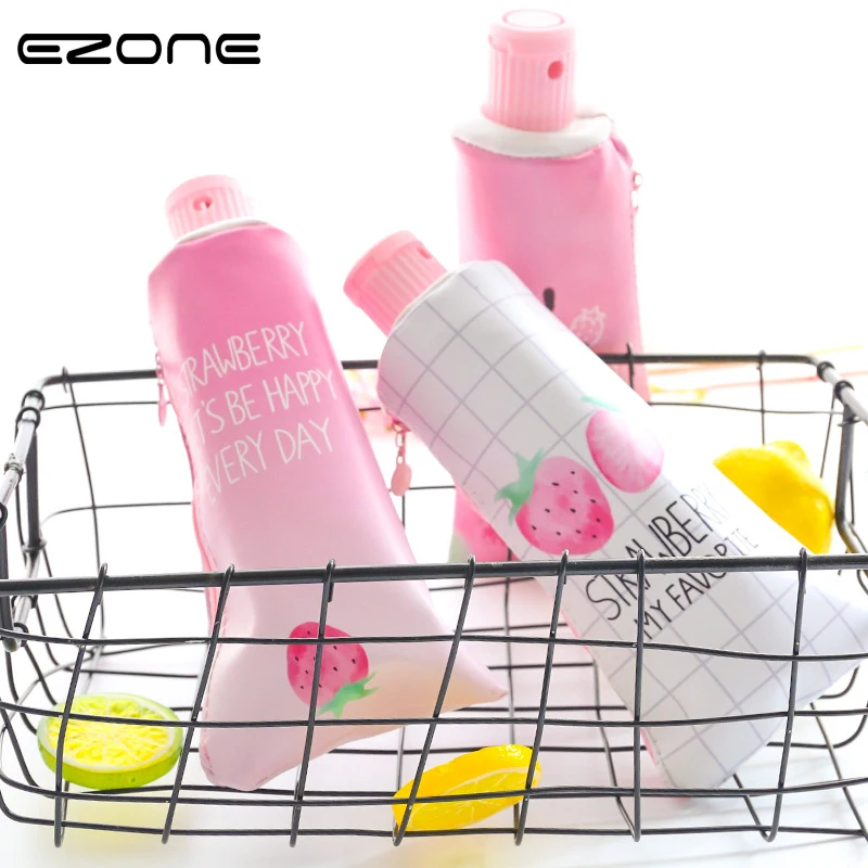 

EZONE Creative Toothpaste Shape Pencil Case Bag Zipper Strawberry Pencil Box Storage Girls Gifts Cute School Students Stationery