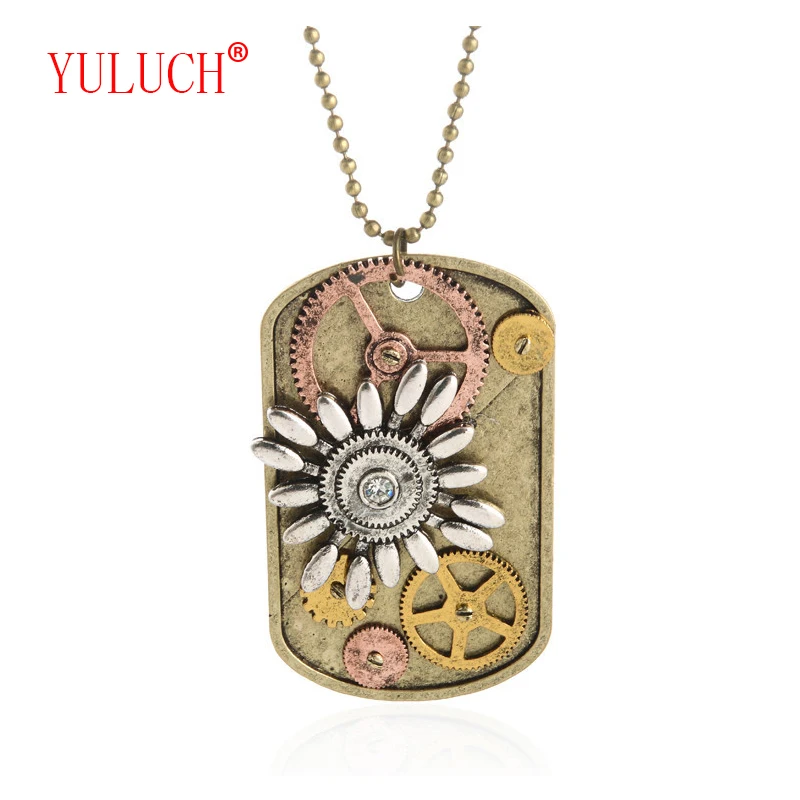 

YULUCH 2018 Hip hop couple fine jewelry pop retro castle zinc alloy steam token gear flower necklace party gift