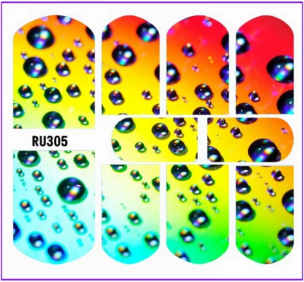 Наклейка на ногти водная наклейка слайдер Радуга серийный в полоску цветной росы водяной шар RU301-306 - Цвет: RU305