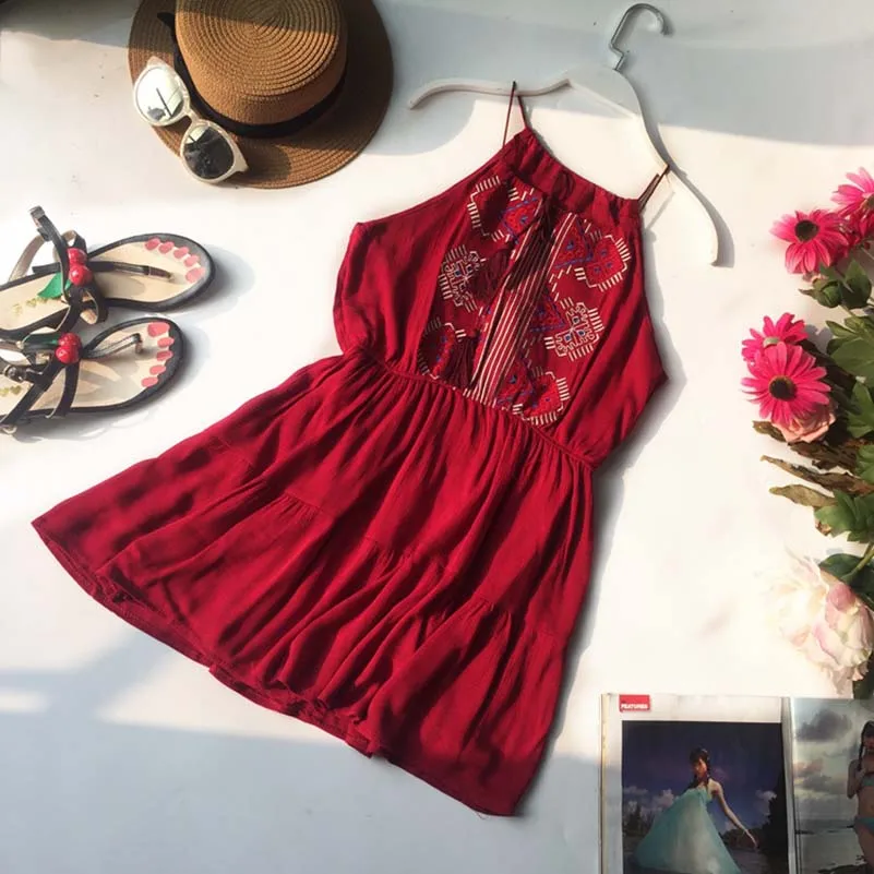 

Bohemia Embroidered Beach Style Women Dress Seaside Holidays Summer Dresses White Black Red Short A-line Women's Dress
