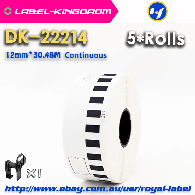 

5 Refill Rolls Compatible DK-22214 Label 12mm*30.48M Continuous Compatible for Brother Label Printer White Color DK-2214