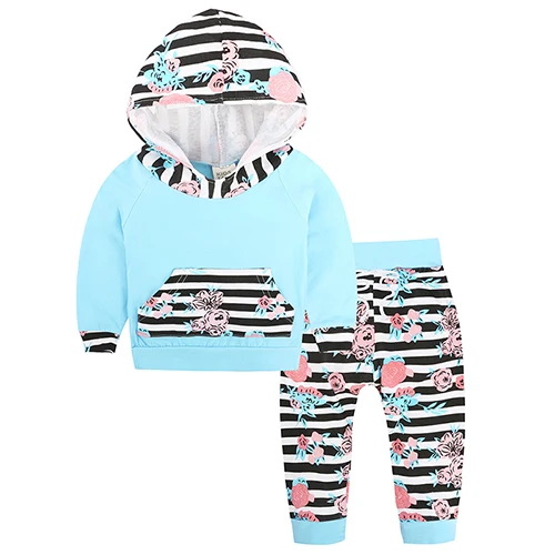Розовая Одежда для новорожденных девочек милый Bebes топ с капюшоном+ штаны с цветочным принтом, осенне-весенний костюм из 2 предметов комплект одежды Bebek Giyim, dbc055 - Цвет: As photos