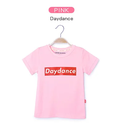 Мягкие футболки с принтом для балета и танцев для девочек; летние детские однотонные футболки для танцев; одежда с короткими рукавами для занятий танцами - Цвет: Pink--daydance