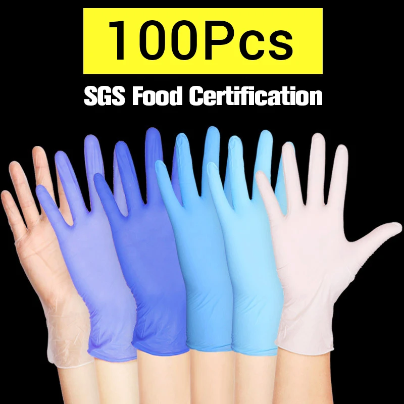 100 шт перчатки рабочие перчатки для мытья удобные резиновые одноразовые механические нитриловые перчатки черные перчатки для мытья посуды