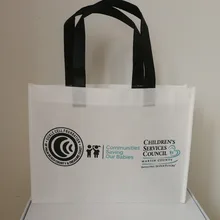 500 шт./лот рекламная многоразовая белая Нетканая хозяйственная сумка с черной ручкой с принтом логотипа прочная продуктовая сумка