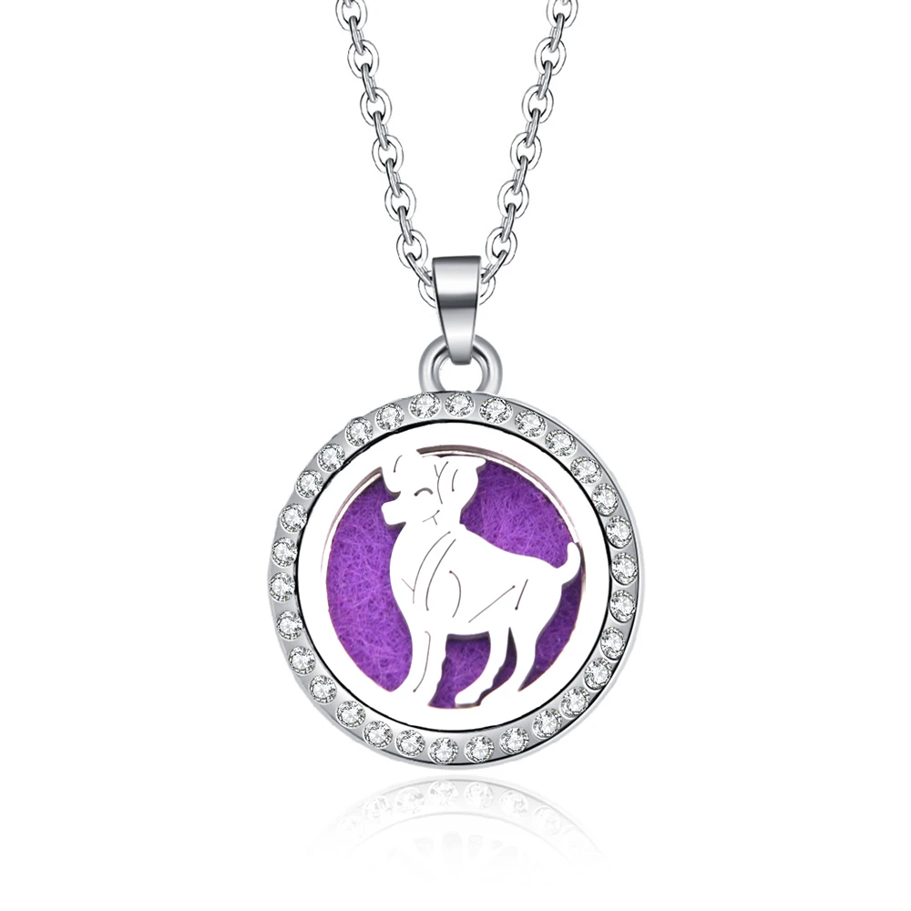 

Dog shape Stainless Steel Aromatherapy Essential Oil Diffuser Necklace Perfume Beach pattern Necklace Magnetic Locket Pendant