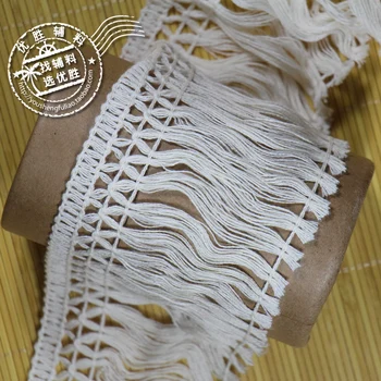 

10Yard 8CM Hallow Out Cotton Material Ribbon African Lace Accessories Tassel Fringe Trim For Sew Garment Cloth Dress Beige White