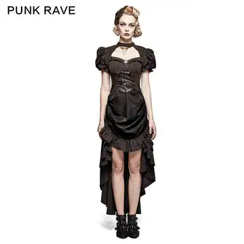 

Punk Rave Women's Steampunk Coffee Puff Sleeves High Low Ruffles Dress Q-315