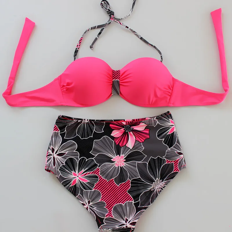 

2018 Retro two pieces Bikini set 3XL XXL XL Plus Size High Waist Swimsuit Women Push up High Waisted Swimwear Plus Size Swimwear