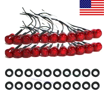 

THTMH 20X Mini Red 3/4" 0.75 inch Round Side 3 LED Marker for Truck Boat Stair Trailer Bullet Clearance License Light US Stock