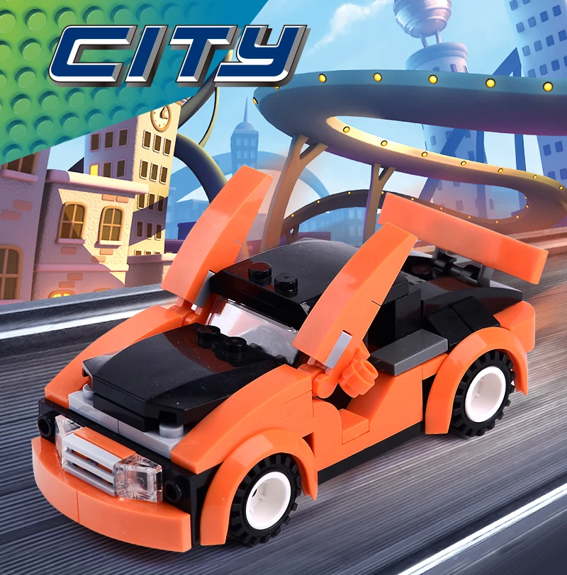 AUSINI строительные блоки мини гоночный автомобиль модель игрушки для детей конструктор строительство город спортивный автомобиль кирпичи набор игрушка для мальчиков