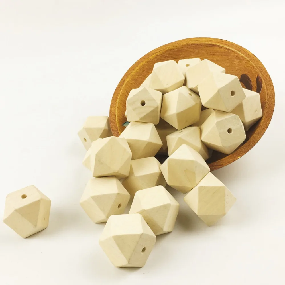 100pc 20mm bois hexagone perles non fini naturel épais facettes géométriques boules porte-plante Figure octogonale en bois dentition (lot de 100)
